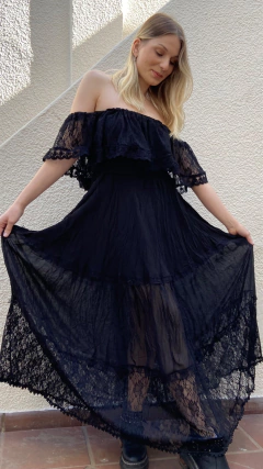 VESTIDO BOHEMIO NEGRO GASA Y ENCAJE