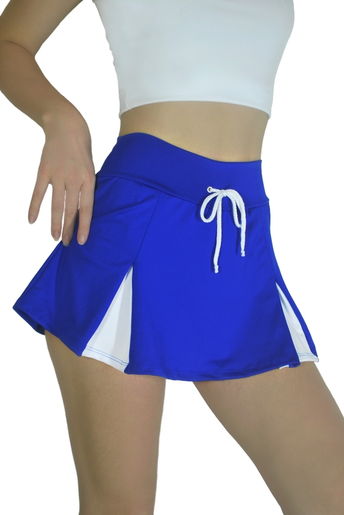 short saia azul royal para treino / pregas na fente