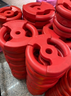 KIT COMPLETO DE DISCOS PVC CON MANIJA 17KG (2 DISCOS DE 5KG , 2 DISCOS DE 2,5KG Y 2 DISCOS DE 1KG + 1 BARRA 1,30MTS CON TOPES) - tienda online