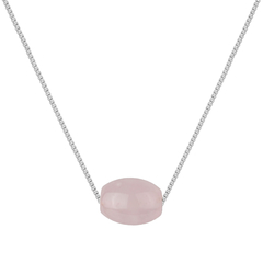 Colar Pedra Quartzo Rosa Oval - Prata 925