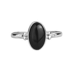 Anel Pedra Ônix Cabochão Oval Longo 3 Pontinhos - Prata 925