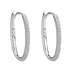 Brinco Argola Click Oval Cravejada - Prata 925