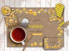 Kit Cumpleaños Emoji/Emoticon Rústico. Imprimibles Personalizables - CocoJolie Kits Imprimibles