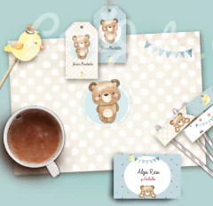 Kit Imprimible Osito Acuarela. Imprimible Personalizable - comprar online