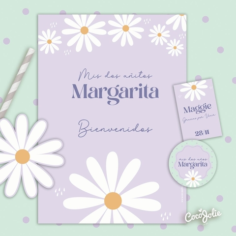 Kit imprimible Margaritas Violetas. Imprimible Personalizable