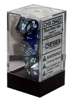 Set de 7 Dados Chessex Gemini Blue-Steel/White - EL OGRO ALEGRE