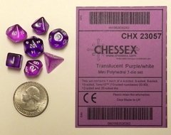 Set de 7 Dados Chessex Miniatura - Translucent Purple with White - EL OGRO ALEGRE