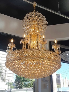 Lustre de Cristal Clássico Cuba Dourado Rose e Cristais Transparente para Sala de Jantar e Buffet - Lustres Gênesis - A Criação do seu novo Brilho!