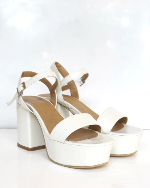 Sandalias de novia Sicilia Recto alto Cuero Blanco