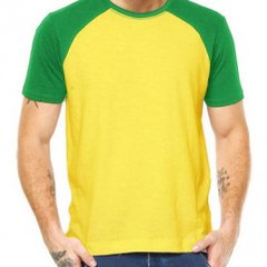 Camiseta Raglan Amarela com a Manga Verde