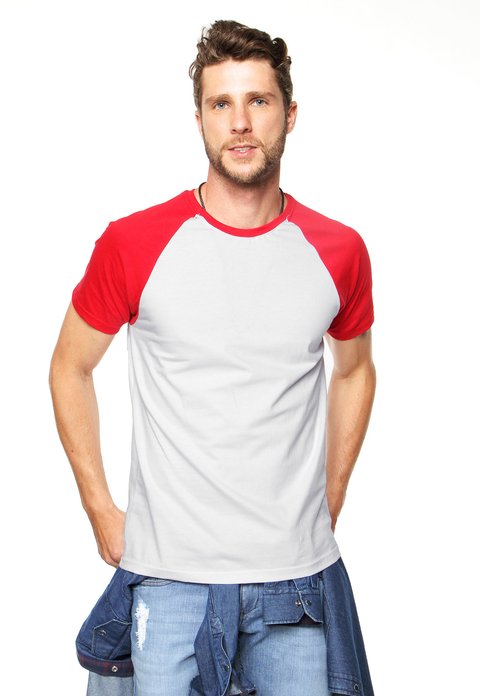 blusa branca manga vermelha