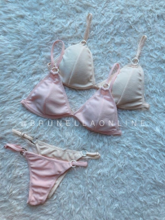 Bikini arandelas texturado rosa conjunto en internet