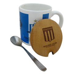 13740 - Mug ceramica Racing c/ tapa madera y cuchara - comprar online
