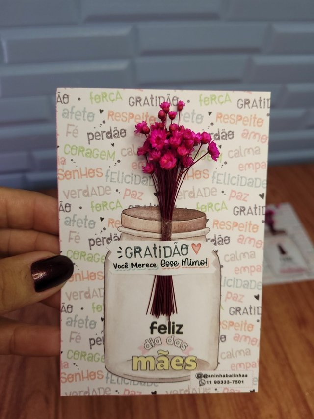 10 cartões vaso com flor sempre viva