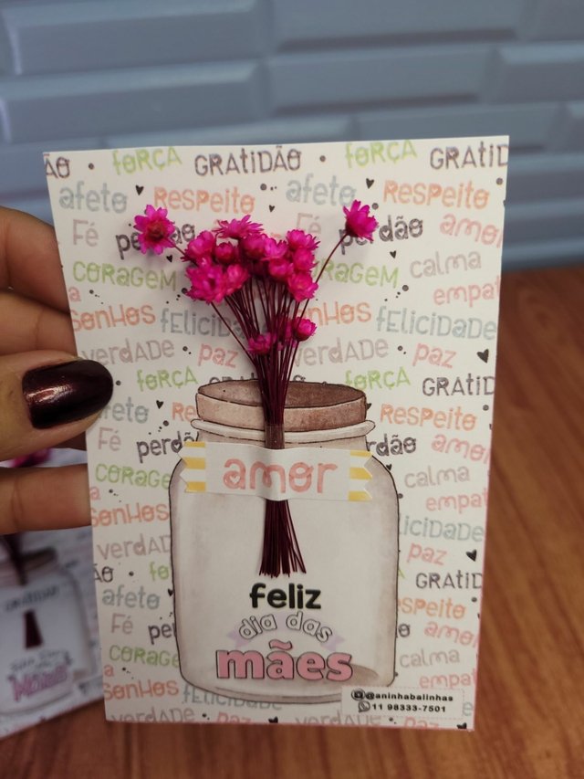 10 cartões vaso com flor sempre viva