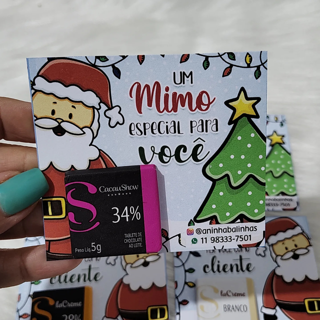 20 cartões com mini tablete cacau show Natal 20 cartões com mini tablete cacau show Natal
