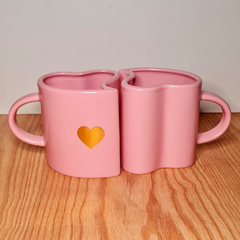 Set tazas corazón rosas oro