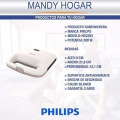 Sandwichera Philips Hd2393 Antiadherente 820 W Mandy Hogar en internet