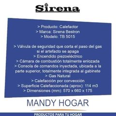 Calefactor Tiro Balanceado Sirena 5000 Kcal Mandy Hogar - tienda online