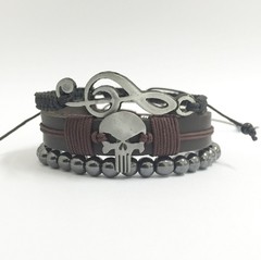 Kit 3 pulseiras masculinas Couro Caveira na internet