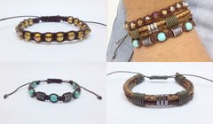 Kit 3 pulseiras masculinas couro pedras turquesa - loja online