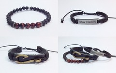 Kit 3 pulseiras masculinas couro Stay Strong anzol na internet