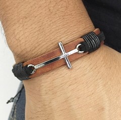 Kit colar 2 pulseiras masculinas couro - loja online