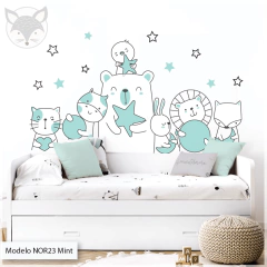 Modelo NOR23 Animales fondo blanco y estrellas - Varios colores disponibles - Little Dreamer Deco - vinilos decorativos infantiles