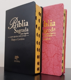 Bíblia do casal letra gigante com harpa luxo preta + pink raiz - comprar online