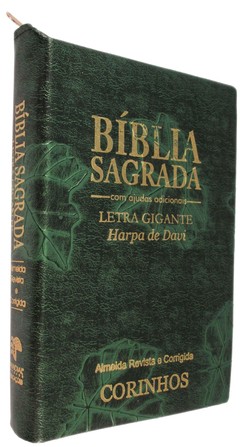 Bíblia letra gigante com harpa - capa com ziper verde folha