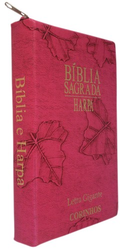 Bíblia letra gigante com harpa - capa com ziper pink folha