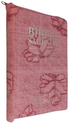 Bíblia letra gigante com harpa - capa com zíper rosa folha