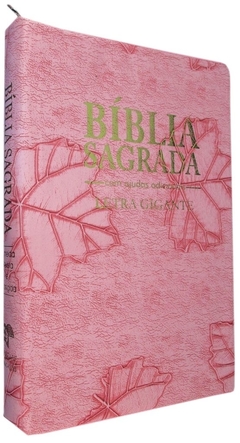 Bíblia com ajudas adicionais letra gigante - capa com zíper rosa folha - comprar online
