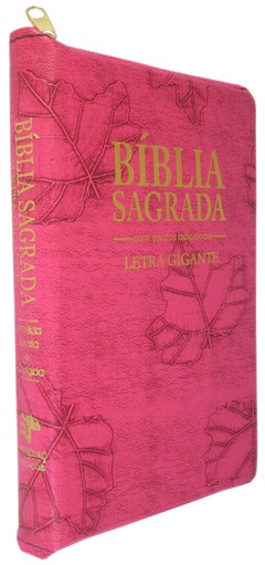 Bíblia letra gigante - capa com zíper pink folha