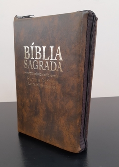 Bíblia letra hipergigante com harpa - capa com zíper chocolate