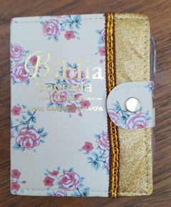 Bíblia média com harpa + caneta - capa romantic bege com dourado na internet
