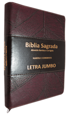 Bíblia com harpa letra jumbo - capa ziper vinho costura - comprar online