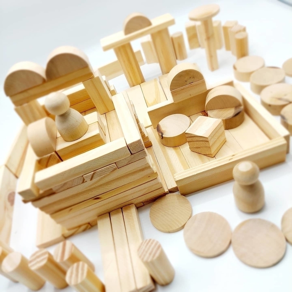 Bolsa de 100 bloques de madera juego didáctico