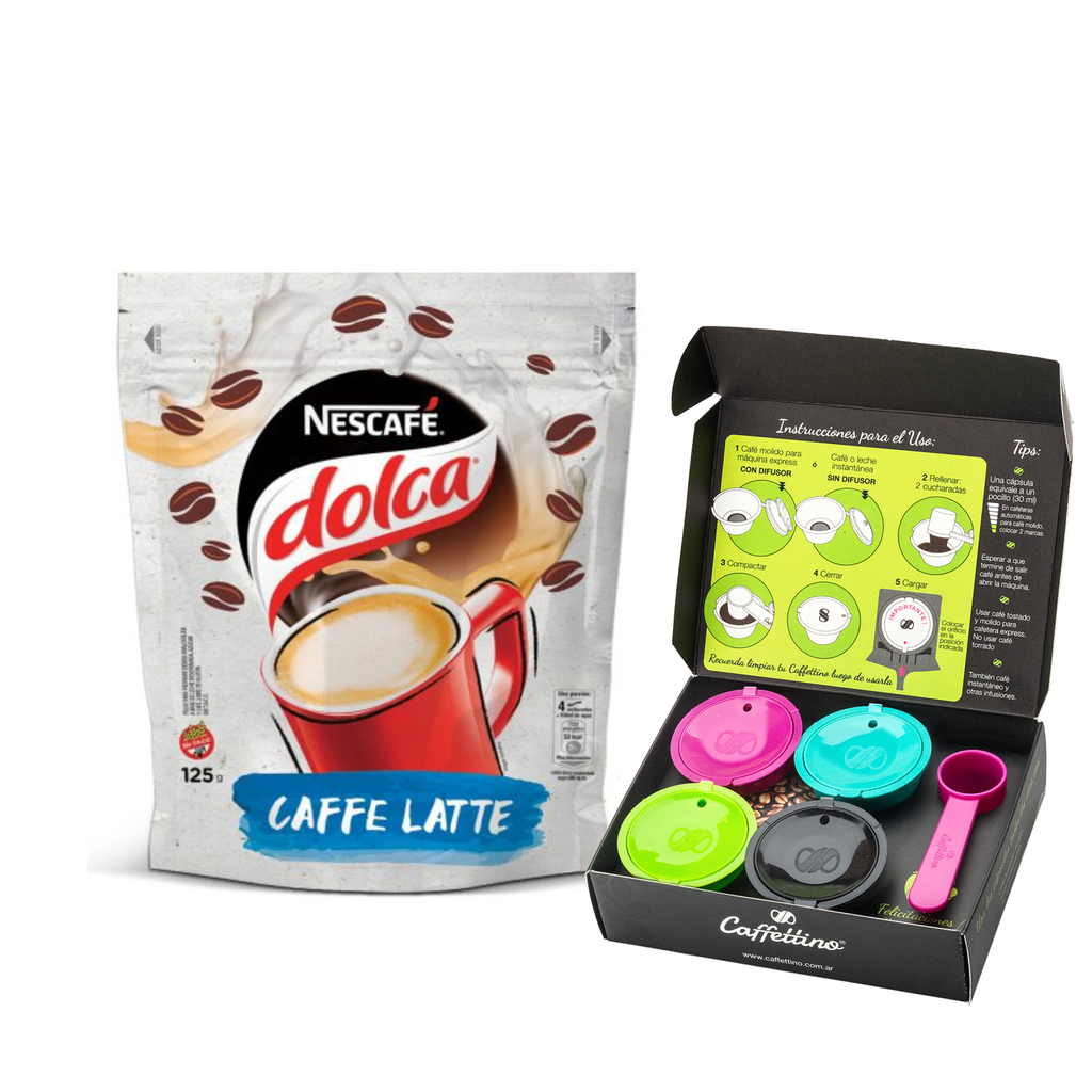 Cápsulas Dolce Recargables Caffettino X4 + Nescafé Instantaneo Dolca
