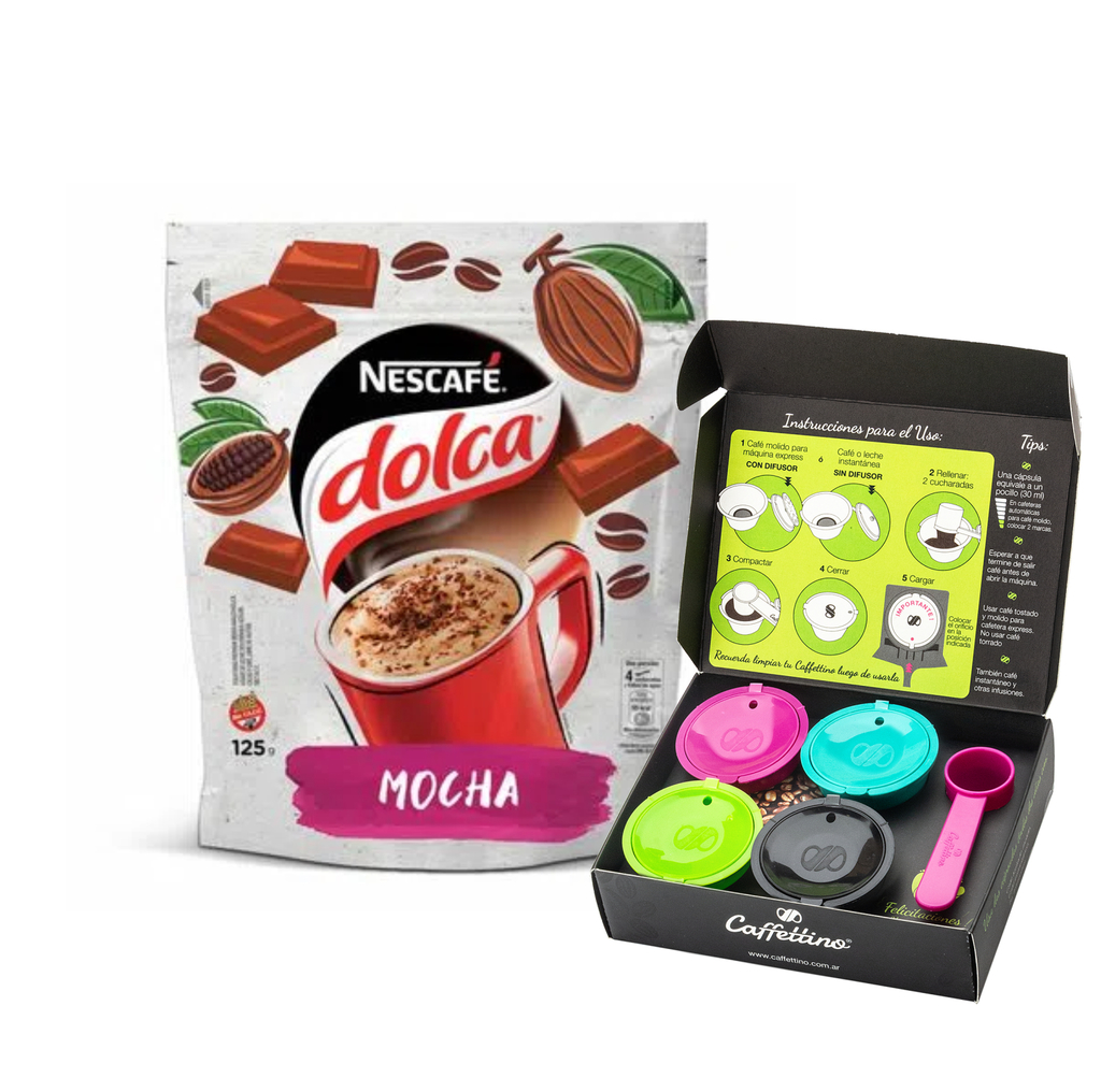 Cápsulas Dolce Recargables Caffettino X4 + Nescafé Instantaneo Dolca