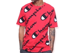 Champion Heritage All Over Script White T-Shirt Red