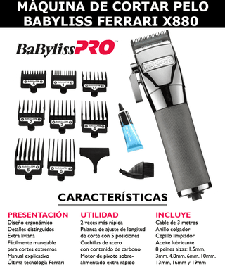 CORTADORA PROFESIONAL SUPER FADE MARCA BABYLISS FERRARI PRO MODELO X880