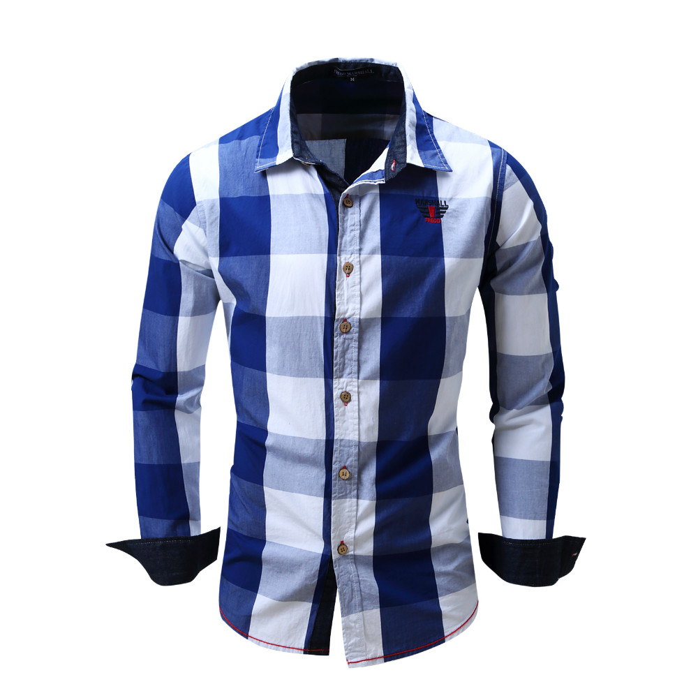 Camisa masculina 100% algodão Casual Xadrez