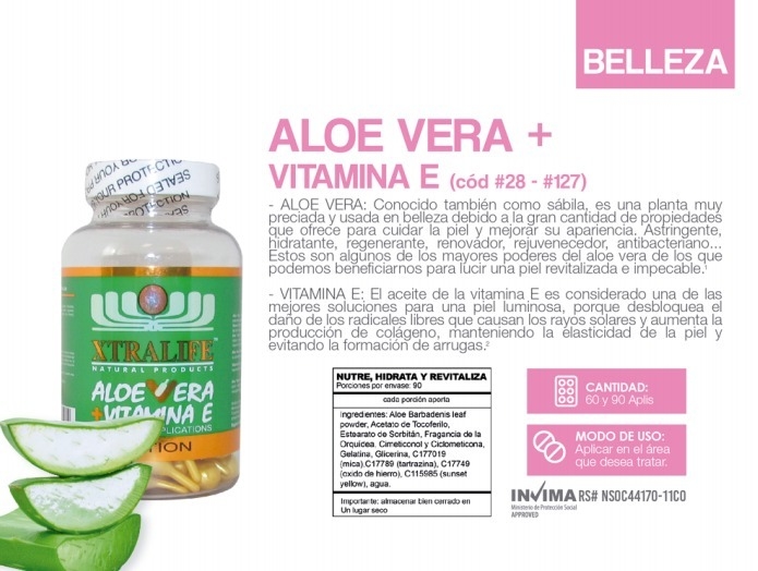 Aloe Vera + Vitamina E 60 Capsulas Aplicables - Xtralife