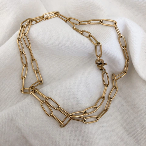 Collar acero dorado long chain (regulable)