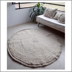 Alfombra circular de vellón y lana tejida en telar color natural - comprar online