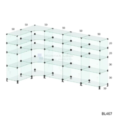 Balcão de vidro modulado e temperado em L 2,00X1,00C30 cm
