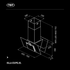 Campana para Isla TST Espejo Negra - Punto Parrilla -  Distribuidor Oficial Tromen - Hornos, Parrillas, Salamandras, Kamados y Accesorios