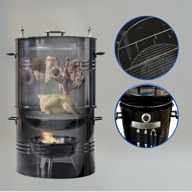 Parrilla De Barril De Carbón Portátil - Ligera, Con Tapa, Incluye Parrillas Y Sartén, Ideal Para Camping, Jardín Y Picnics