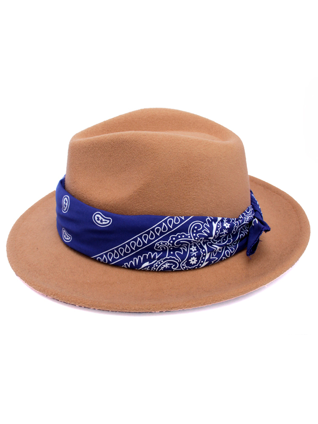 Chapéu Fedora Com Bandana Estampada Azul 46881